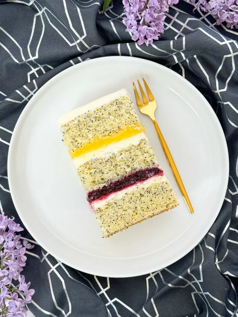 slice of poppy lemon cake on the plate Active Image