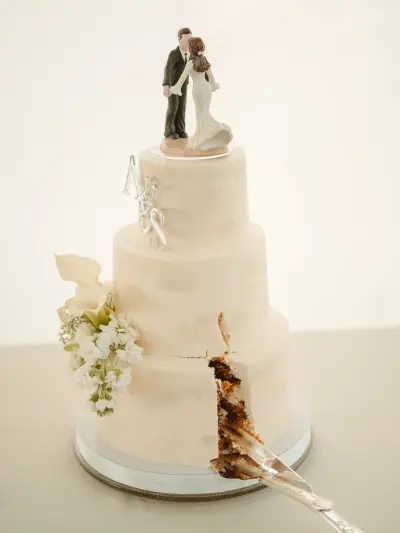 cut inside of wedding cake